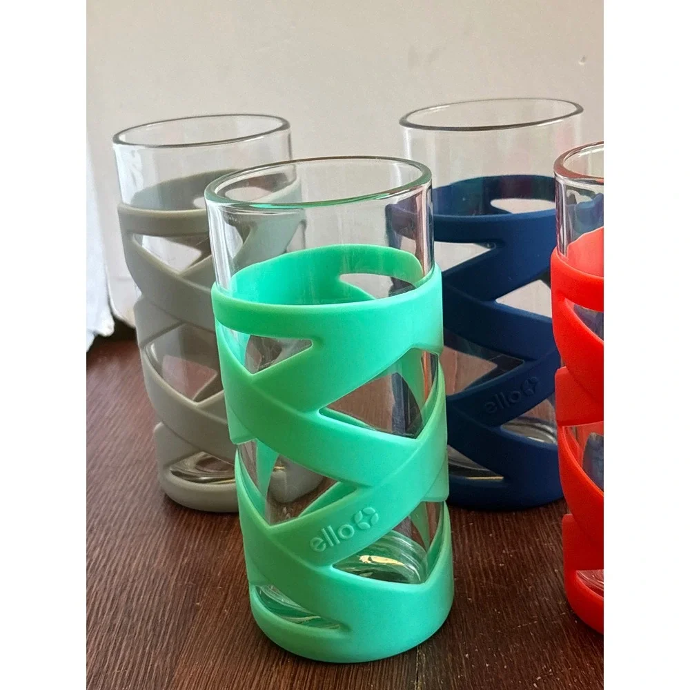 Ello Glass Tumblers 16oz with Silicone Sleeves Set of 6 Multicolor Highball